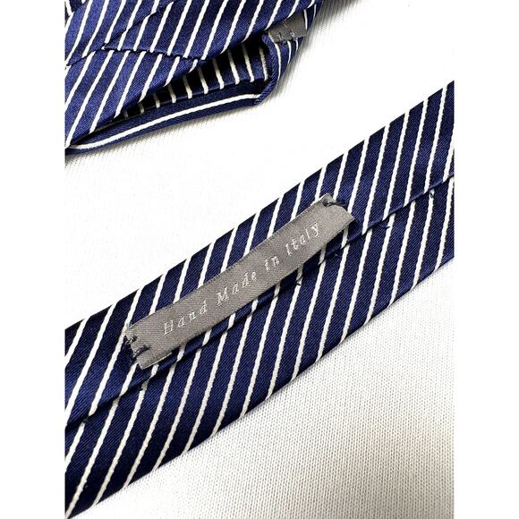 DANIEL CREMIEUX Silk Seven Fold Navy & White Stripe Men's Repp Tie Made In Italy - Picture 4 of 15